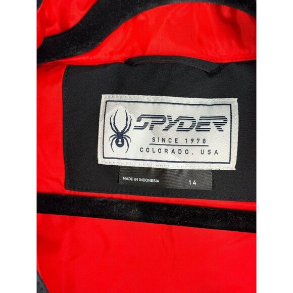 Spyder Leader Jacket Boys Youth Size 14 Ski winter Snow Black Red Hood New - Picture 5 of 6